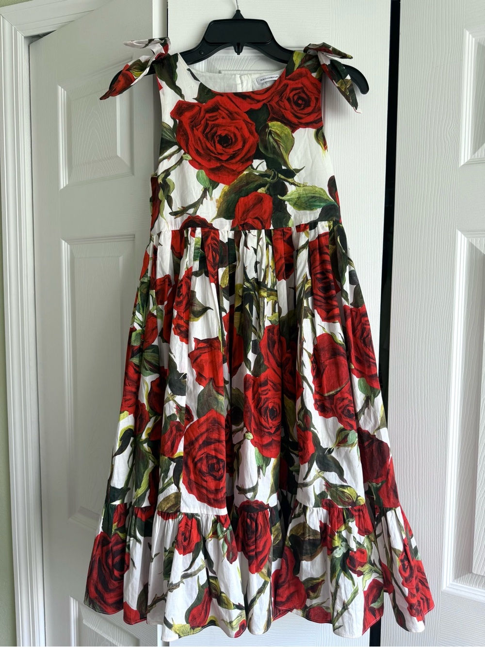 Dolce & Gabbana Rose Floral Print Cotton Midi Dress Girl